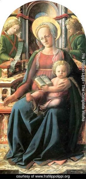 Fra Filippo Lippi - Four Doctors Triptych Madonna and Child Enthroned with two Angels