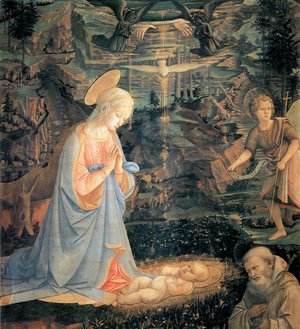 Fra Filippo Lippi - Adoration of the Child with Saints c. 1463