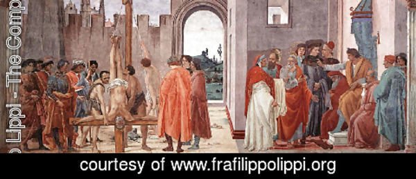 Fra Filippo Lippi - Crucifixion of St. Peter and Disputation with Simon Magus before the Emperor Nero