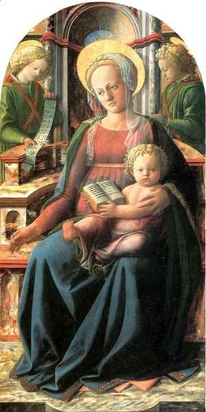 Fra Filippo Lippi - Four Doctors Triptych Madonna and Child Enthroned with two Angels