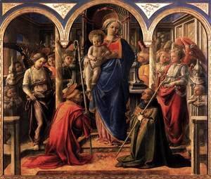 Fra Filippo Lippi - Madonna and Child with St Fredianus and St Augustine 1437-38